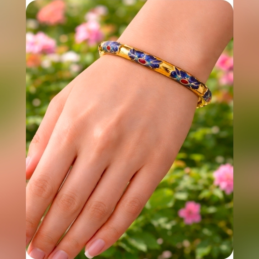 Vintage America Gold and Blue Floral Bracelet